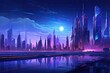 Futuristic cityscape purple and blue technology city scape 