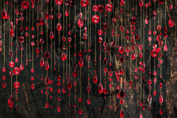 Wall Mural - An abstract wallpaper pattern showcasing a cascade of ruby gemstones against a velvet backdrop
