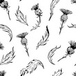 Thistle illustration. Seamless pattern, realistic hand drawn vector sketches