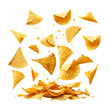 Flying mexican nachos chips, isolated on white background. With clipping path
