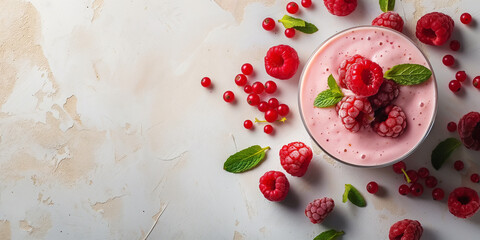 Delicious protein drink with berries on a light background. Refreshing berry drink. Sports nutrition.	