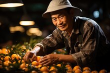 Many Oranges In The Nightly Street Food Market In Malaysia, Generative IA