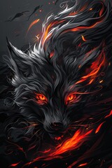 Poster - A black and red painting of a wolf