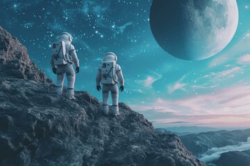 Wall Mural - Dedicated Astronauts exploring planet. Future cosmos. Generate Ai