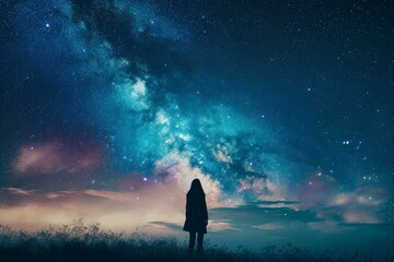 Captivating Astronomer starry sky night woman. Star science. Generate Ai