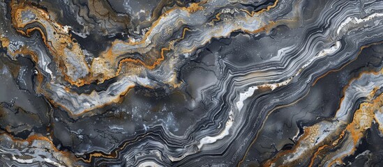 Wall Mural - A detailed view showcasing a black and gold marble slab featuring an intricate pattern of wavy lines