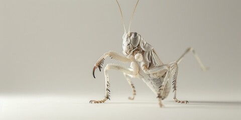 Wall Mural - A large grasshopper with long legs and a white background. Generative AI.