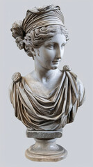 Wall Mural - Antique bust of a young Greek woman, highlighted on a white background. Plaster sculpture 