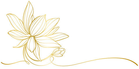 Poster - Golden lotus flower line art vector illustration, vesak day element design