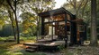 Unique and cozy tiny house on wheels in the woods. It's a perfect blend of modern design and rustic charm.