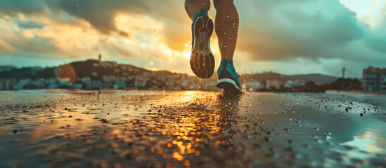 close up running trail after rain describes passion spirit persistent consistency concept background