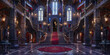 Enchanted castle product presentation with grand staircases, stained glass windows, and suits of armor 