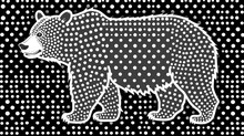 A Black And White Drawing Of A Bear On A Black And White Background With White Polka Dotes In The Shape Of A Bear.