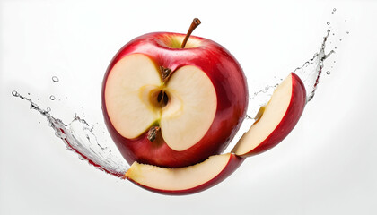 Wall Mural - Flying apple. Sliced red apple isolated on white background