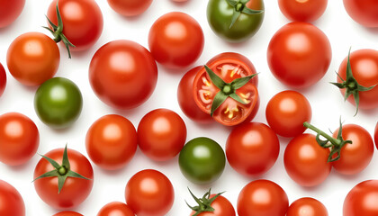 Wall Mural - Fresh cherry tomatoes isolated on white background