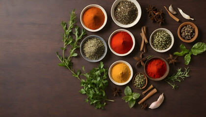 Wall Mural - Fresh spices and herbs on a table