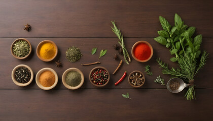 Wall Mural - Fresh spices and herbs on a table