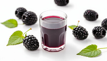 Wall Mural - glass of blackberry juice on a white background