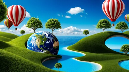 earth day concept, save the world, globe on moss, globe and forest, eco-friendly, planet earth, natu