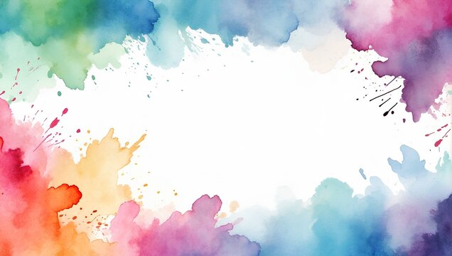 watercolors frame on white background with copy space, space for text and design 