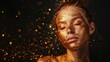 A stunning artistic portrait of a woman covered in golden body paint