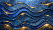 Abstract magical fairytale background in blue color with gold pattern