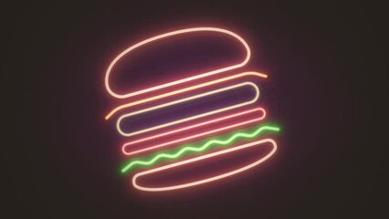 Canvas Print - neon food truck background/ animation of a food truck background with neon burger blinking