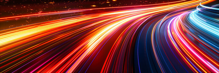 Wall Mural - Night Traffic on Highway, Speed and Motion Blur, Urban Street Lights, Fast Moving Cars