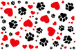 premium pattern of paw and red hearts
