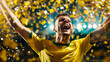 Jubilant Soccer Star Celebrates Game Victory Amidst Stadium Euphoria