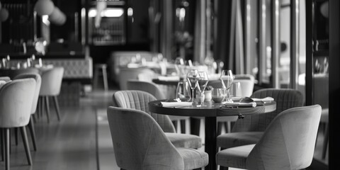 Poster - A monochrome image of a restaurant interior. Suitable for various design projects