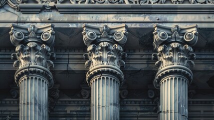 Wall Mural - Close up view of a building with columns and a clock, suitable for architectural designs