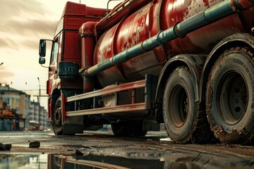 Wall Mural - A red truck parked on the side of the road. Perfect for transportation concepts