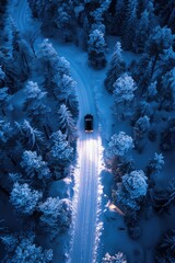 Poster - A truck driving down a snow-covered road. Perfect for winter transportation themes