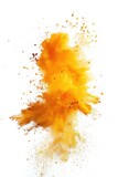 Fototapeta Las - Vibrant yellow powder exploding on a clean white backdrop, perfect for adding a pop of color to your design projects