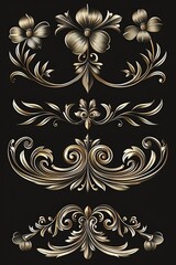 Wall Mural - Elegant gold floral designs on a black background. Perfect for luxury and sophisticated themed projects