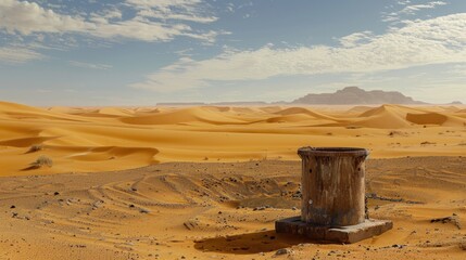 Wall Mural - A lone wooden post standing in the vast desert landscape. Suitable for desert or wilderness themes