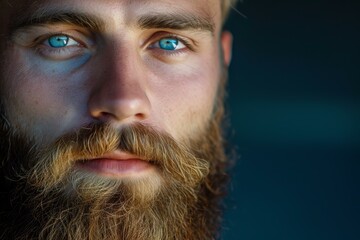 Poster - beard man portrait. black face shot, model boy. generate ai