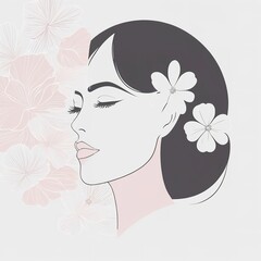 Abstract female face in one line. Woman face with flowers Surreal Line art female floral girl. Minimalism Abstract modern Continuous single line woman face portrait
