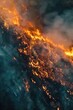 Aerial view of a fire raging through the sky. Suitable for dramatic and intense concepts