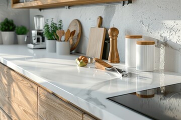 Wall Mural - A kitchen counter with a white counter top. Ideal for interior design concepts