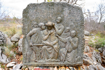 Wall Mural - The Crowning with Thorns – Third Sorrowful Mystery of the Rosary. A relief sculpture on Mount Podbrdo (the Hill of Apparitions) in Medjugorje.