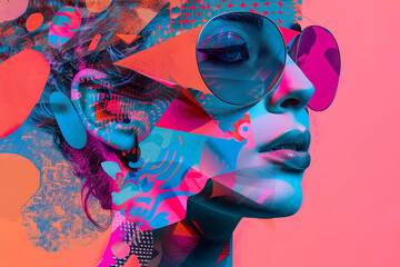 Abstract art collage of a young beautiful woman. Conceptual fashion art design in a modern style