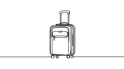 Wall Mural - Travel suitcase in continuous line drawing style. Luggage valise with wheels and retractable handle black line sketch on white background. Vector illustration.