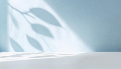Aufkleber - abstract minimal light grunge blue background for product presentation. Shadow and light from windows and from plants on plaster wall for spring or summer presentation of goods