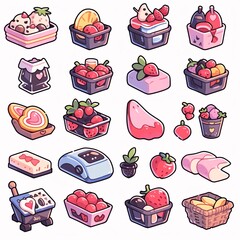 Fruit and berry icons set. Cartoon illustration of 25 fruit and berry icons for web