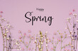 Purple Spring Flower Arrangement, English Text Happy Spring