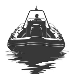 Silhouette a man driving inflatable boat the boat is traveling black color only