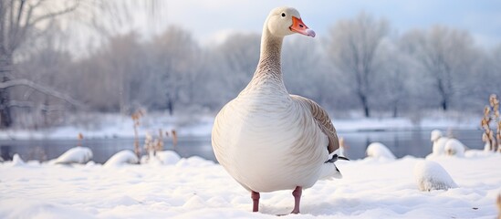 Poster - Goose standing in snow near water