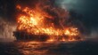 A large general cargo ship for logistics import and export goods caught fire, flames and smoke were seen at sea.